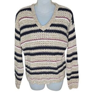 Christopher & Banks Womens Cozy Striped Sweater‎ Size M Cabin Outdoors Winter